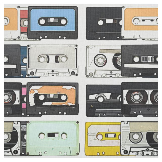Retro vintage Cassette Mix Tapes art pattern Fabric (Swatch)