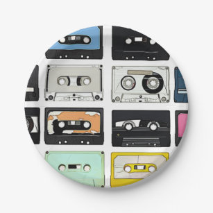 Retro vintage Cassette Mix Tapes art pattern Paper Plate