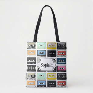 Retro vintage Cassette Mix Tapes art pattern Tote Bag