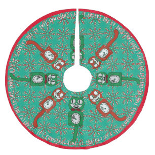 Retro Vintage Cat Clock Personalised Brushed Polyester Tree Skirt