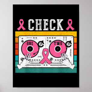Retro Vintage Check One Two Breast Cancer Poster