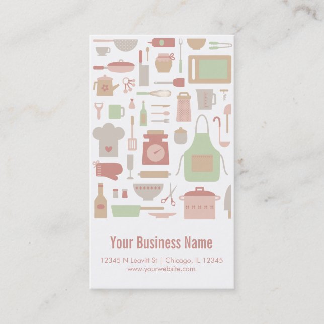 Retro Vintage Chef Kitchen Cooking UtensilsPattern Business Card (Front)