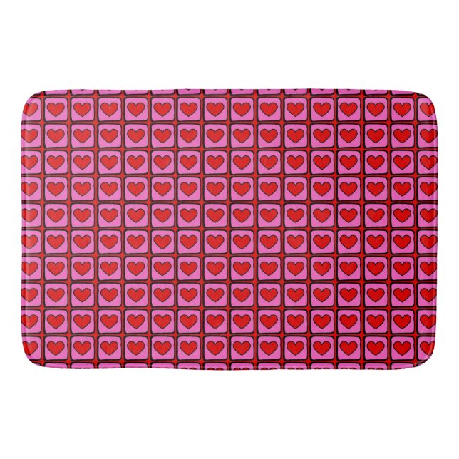 Retro Vintage Chequered Heart Y2K Pattern  Bath Mat (Front)