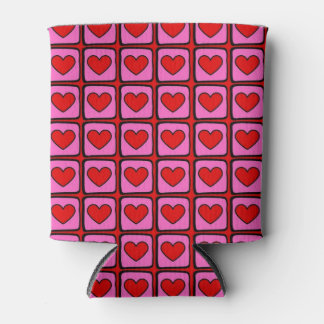 Retro Vintage Chequered Heart Y2K Pattern Can Cooler