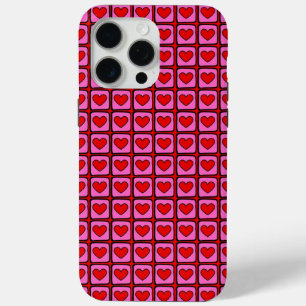 Retro Vintage Chequered Heart Y2K Pattern  iPhone 15 Pro Max Case