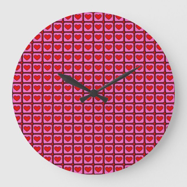 Retro Vintage Chequered Heart Y2K Pattern  Large Clock (Front)