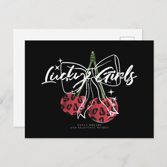 Retro Vintage Cherry Quote Typography  Postcard (Front/Back)