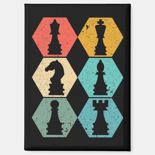 Retro Vintage Chess Pieces Sunset Poster Magnet (Front)
