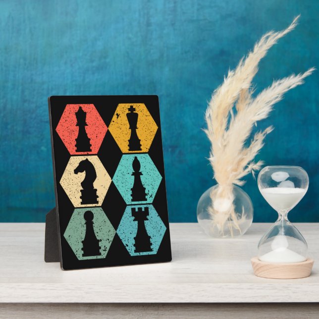 Retro Vintage Chess Pieces Sunset Poster Plaque (Side)