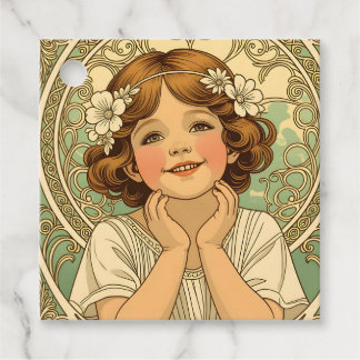 retro vintage child with flowers favour tags