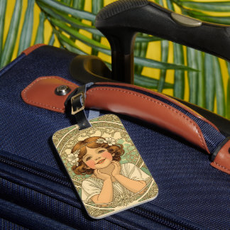 retro vintage child with flowers luggage tag