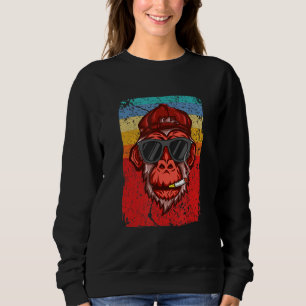 Retro Vintage Chimpanzee Monkey Smoking Wild Fores Sweatshirt