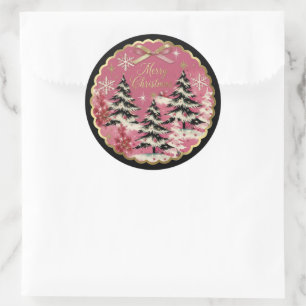 Retro Vintage Christmas: 1950's Pink Xmas Classic Round Sticker