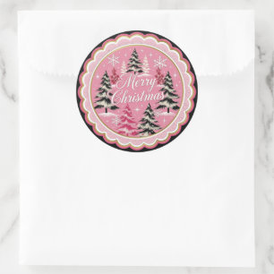 Retro Vintage Christmas: 1950's Pink Xmas Classic Round Sticker