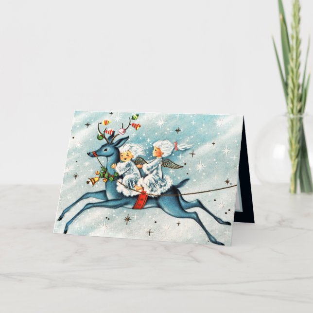 retro vintage Christmas Angel reindeer sentiment Card (Front)