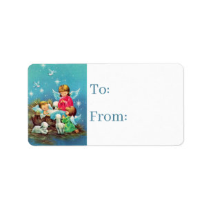 retro vintage Christmas Angels Holiday Label