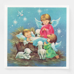 retro vintage Christmas Angels Holiday  Napkin