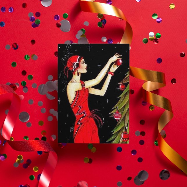 Retro vintage Christmas art deco lady Holiday Card (Creator Uploaded)