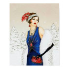 Retro vintage Christmas art deco lady poster