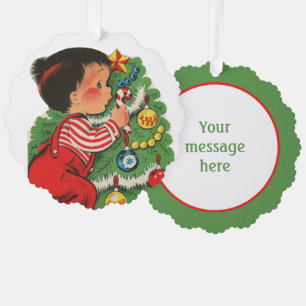retro vintage Christmas baby add message Tree Decoration Card