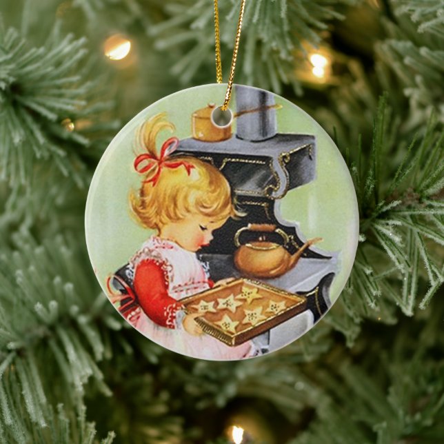 Retro vintage Christmas baking girl ornament (Tree)