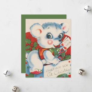 retro vintage Christmas bear Holiday Card