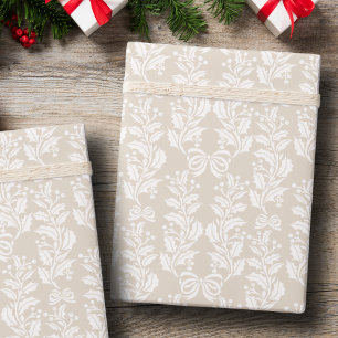 Retro Vintage Christmas Beige Holly Berries Wrapping Paper