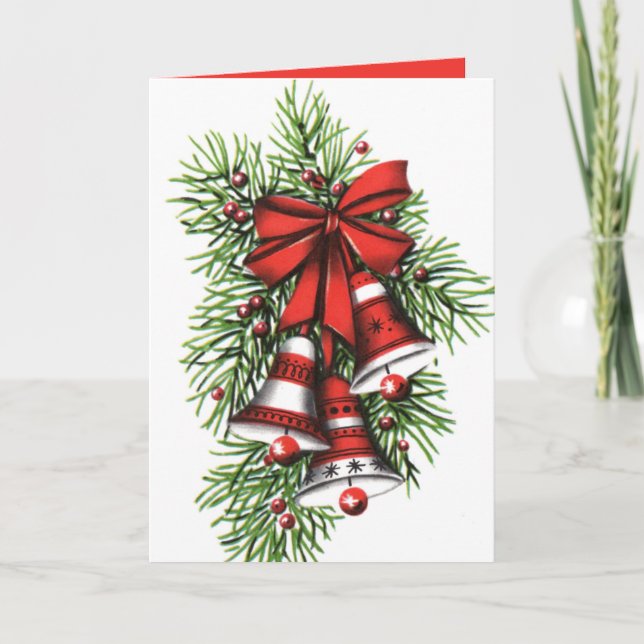 retro vintage Christmas bells Folded Greeting Card (Front)