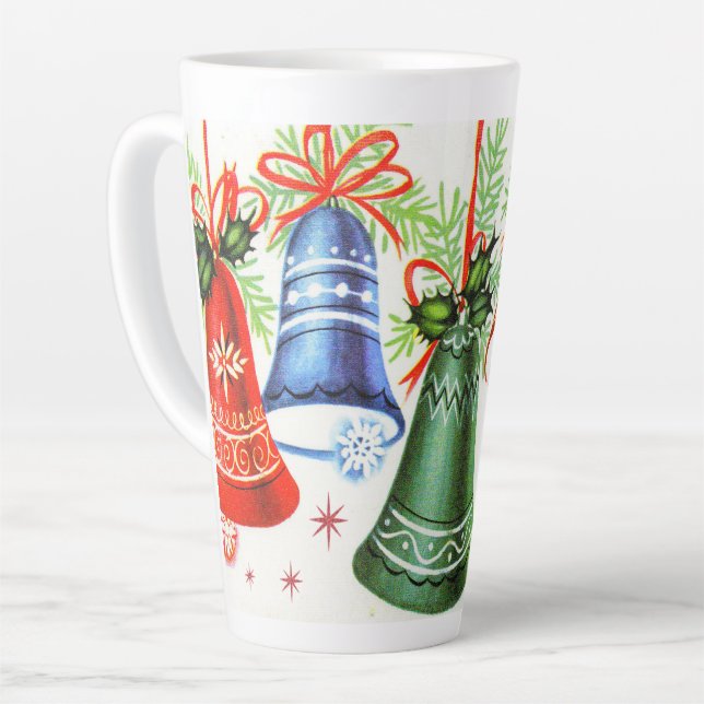 Retro vintage Christmas bells Holiday Latte Mug (Left Angle)