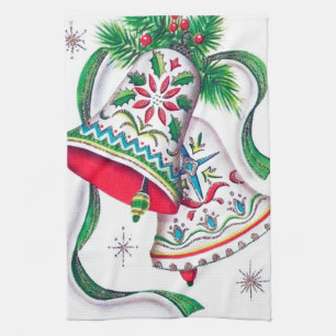 retro vintage Christmas bells kitchen towel