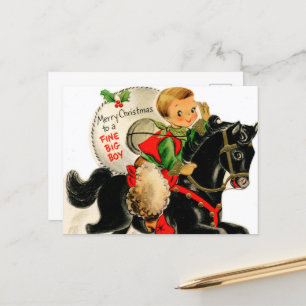retro vintage Christmas big boy  Holiday Postcard