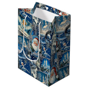 Retro Vintage Christmas: Blue Collage Medium Gift Bag