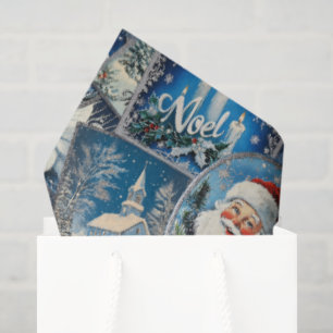 Retro Vintage Christmas: Blue Collage Tissue Paper