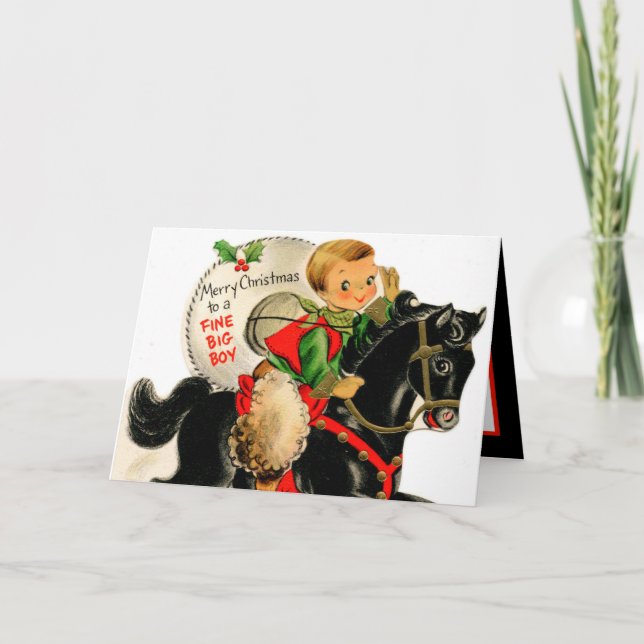 retro vintage Christmas boy add sentiment Card (Front)