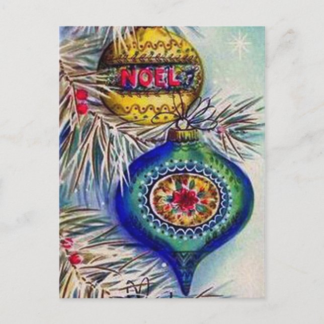 Retro vintage Christmas bulbs postcards (Front)