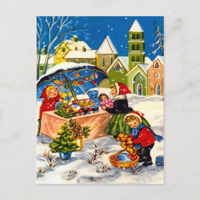 Retro Vintage Christmas , Buying gifts Holiday Postcard (Front)