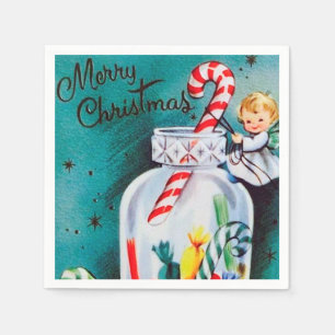 retro vintage Christmas candy Angel Napkin