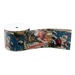 Retro Vintage Christmas Cards Collage Grosgrain Ribbon