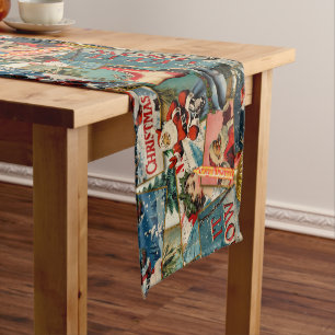 Retro Vintage Christmas Cards Collage Short Table Runner