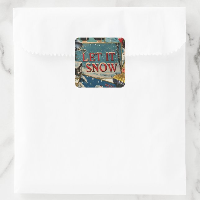 Retro Vintage Christmas Cards Collage Square Sticker (Bag)