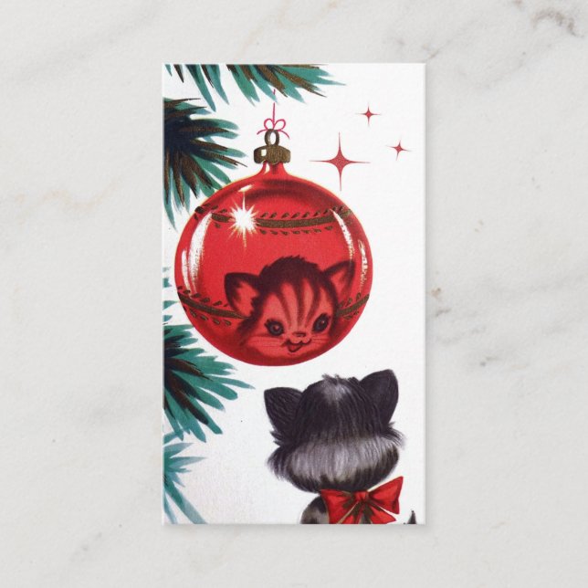Retro Vintage Christmas cat add message card (Front)