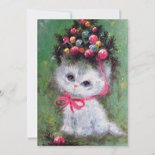 Retro vintage Christmas cat card (Front)