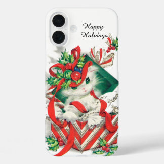 Retro Vintage Christmas cat iPhone 16 Plus Case