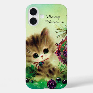 Retro Vintage Christmas cat iPhone 16 Plus Case
