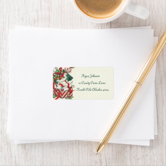 retro vintage Christmas cat Holiday  Label (Insitu)