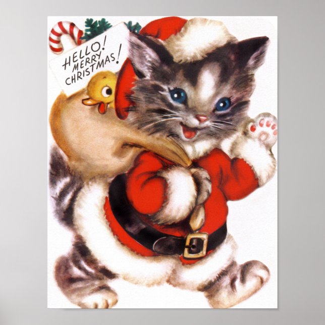 Retro vintage Christmas cat Holiday Poster (Front)