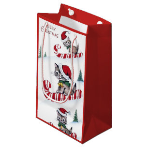 Retro vintage Christmas cats Holiday party Small Gift Bag