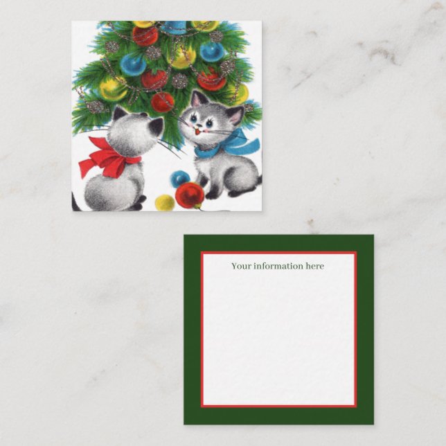retro vintage Christmas cats Holiday Square Business Card (Front/Back)