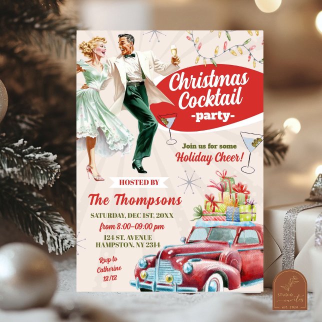 Retro Vintage Christmas Cocktail Holiday Party Invitation (Creator Uploaded)