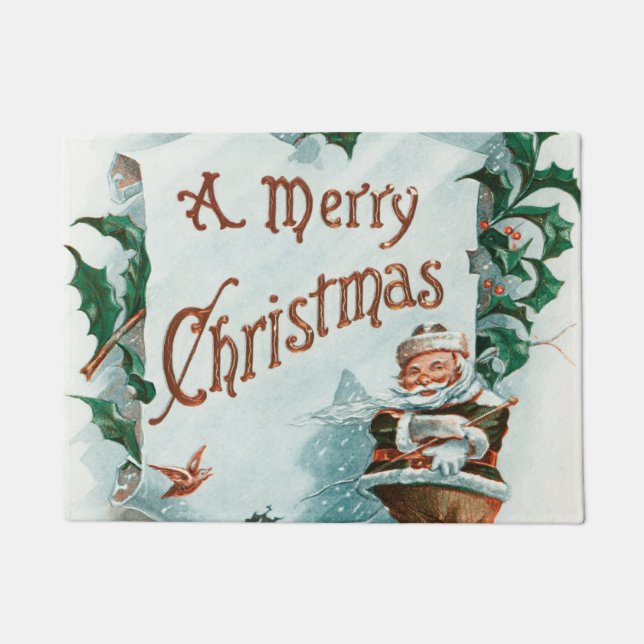 Retro Vintage Christmas Cool Santa Greeting Doormat (Front)